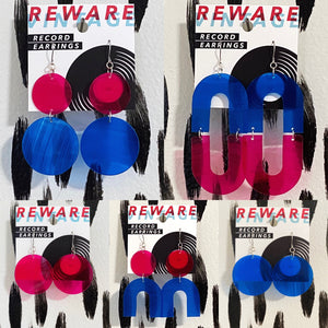 Hot Pink + Electric Blue Record Earrings