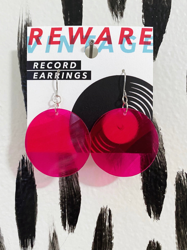 Hot Pink + Electric Blue Record Earrings