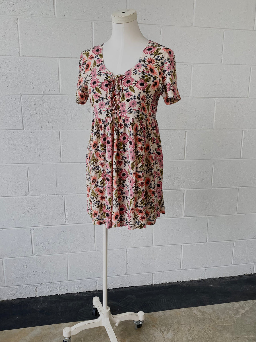 babydoll dress grunge 90s Grunge floral purple cream baby doll dress