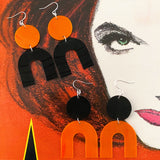 Marbled Orange and Black Record Earrings